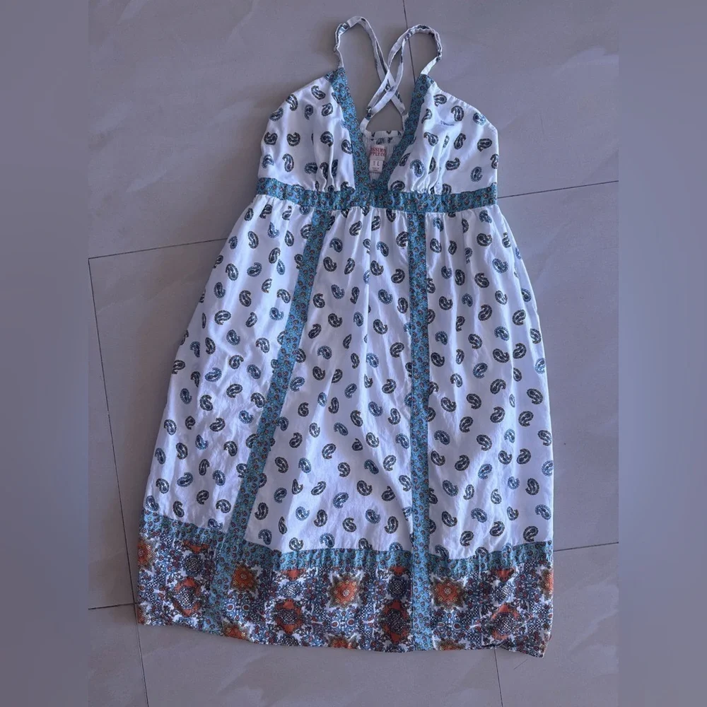 Vintage mossimo supply co hippie babydoll white blue patterned dress summer L - Picture 7 of 11